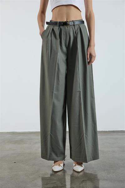 51070 PİLİLİ PALAZZO KEMERLİ PANTOLON HAKİ