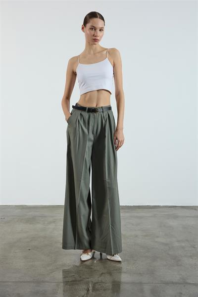 51070 PİLİLİ PALAZZO KEMERLİ PANTOLON HAKİ