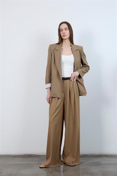 51070 PİLİLİ PALAZZO KEMERLİ PANTOLON KARAMEL