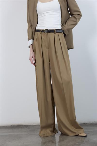 51070 PİLİLİ PALAZZO KEMERLİ PANTOLON KARAMEL