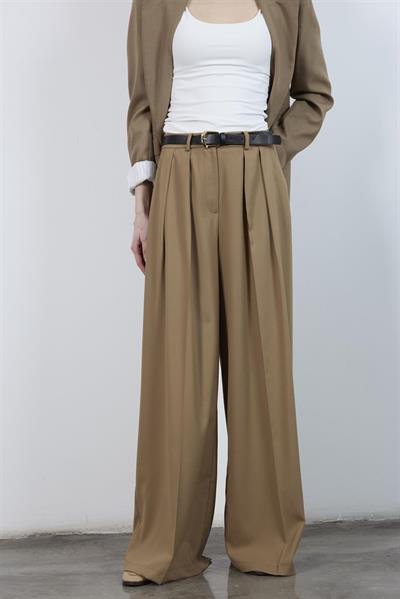 51070 PİLİLİ PALAZZO KEMERLİ PANTOLON KARAMEL
