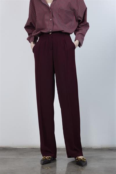 51078 PİLELİ PALAZZO PANTOLON BORDO