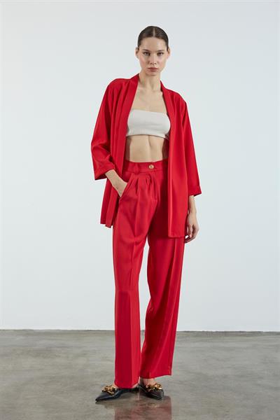 51078 PİLELİ PALAZZO PANTOLON KIRMIZI