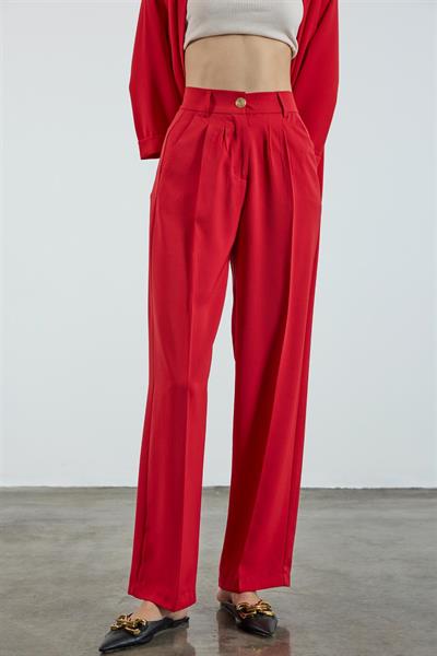 51078 PİLELİ PALAZZO PANTOLON KIRMIZI