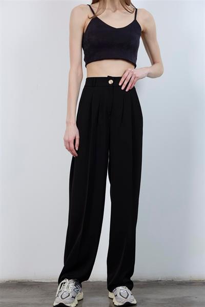 51078 PİLELİ PALAZZO PANTOLON SİYAH