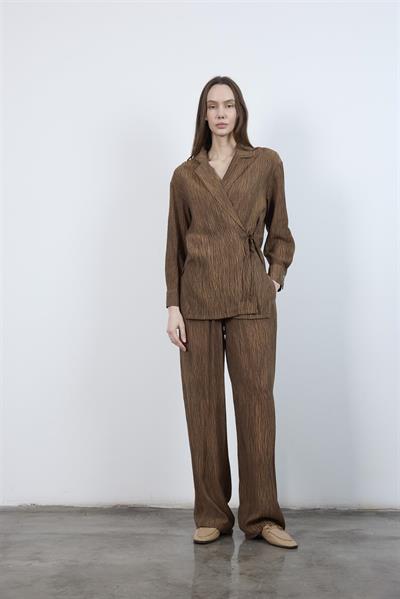 51101 BASKILI GÖMLEK PANTOLON TAKIM KAHVE