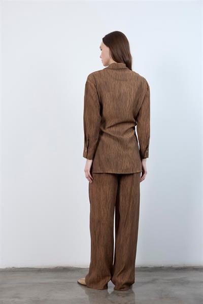 51101 BASKILI GÖMLEK PANTOLON TAKIM KAHVE