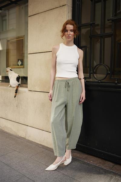 51106 BELİ LASTİKLİ PANTOLON ÇAĞLA YEŞİL