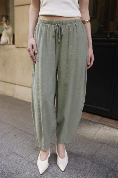 51106 BELİ LASTİKLİ PANTOLON ÇAĞLA YEŞİL