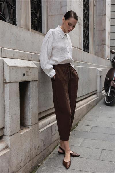 51106 BELİ LASTİKLİ PANTOLON KAHVE