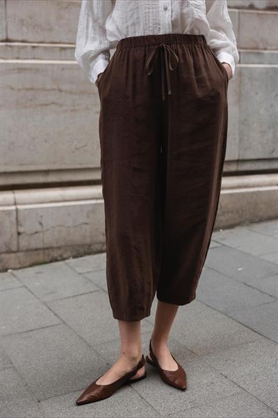 51106 BELİ LASTİKLİ PANTOLON KAHVE