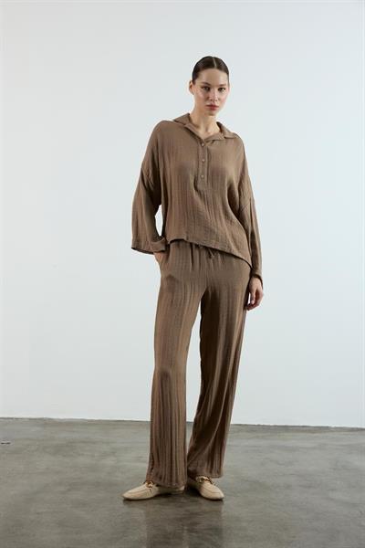 51119 POLO YAKA TİŞÖRT PANTOLON TAKIM KAHVE