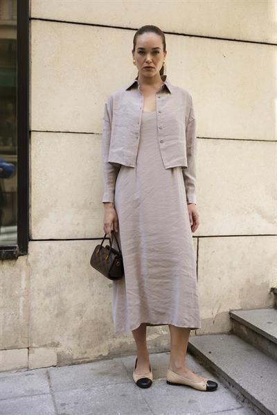 51153 GÖMLEK ELBİSE TAKIM VİZON