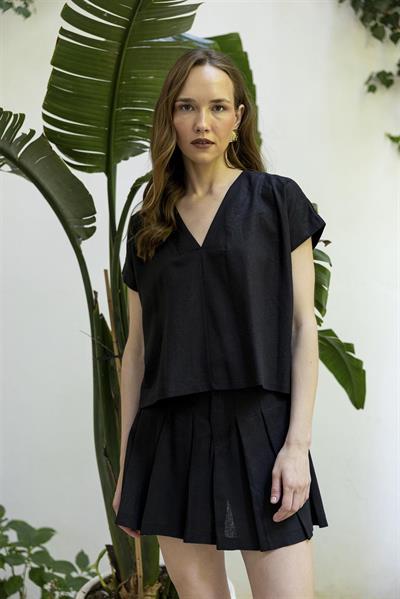 51169 BLUZ ŞORT ETEK TAKIM SİYAH