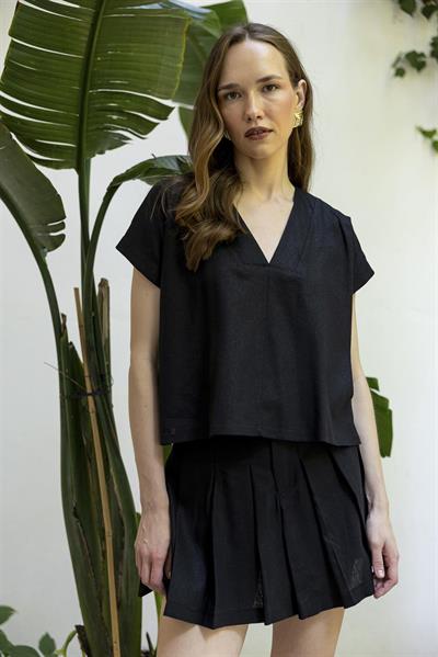 51169 BLUZ ŞORT ETEK TAKIM SİYAH