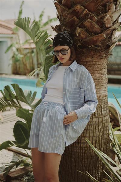 51177 GÖMLEK ŞORT TAKIM MAVİ