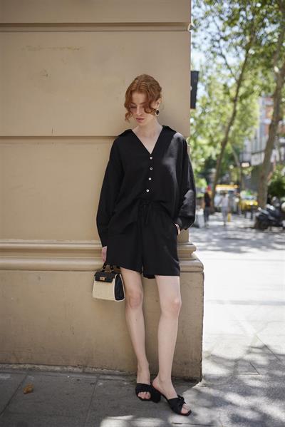 51178 GÖMLEK ŞORT TAKIM SİYAH