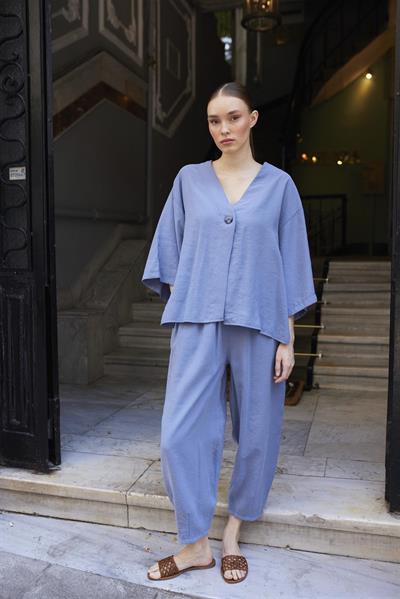 51189 BLUZ PANTOLON TAKIM GRİ-MAVİ