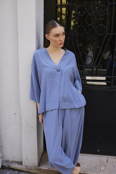 51189 BLUZ PANTOLON TAKIM GRİ-MAVİ