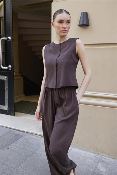 51192 KOLSUZ BLUZ PANTOLON TAKIM KAHVE