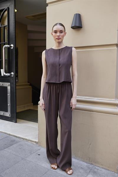 51192 KOLSUZ BLUZ PANTOLON TAKIM KAHVE