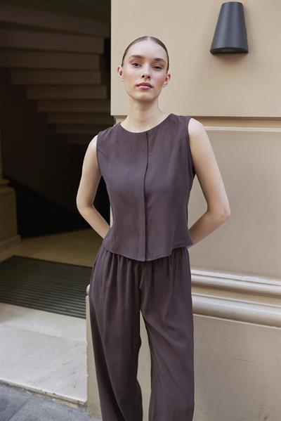 51192 KOLSUZ BLUZ PANTOLON TAKIM KAHVE