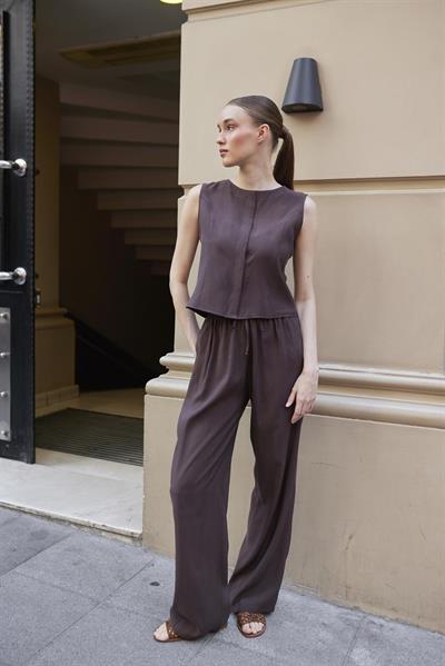 51192 KOLSUZ BLUZ PANTOLON TAKIM KAHVE