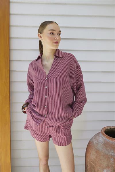 51198 ÇİZGİLİ ŞORT BORDO