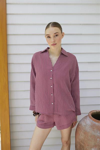 51198 ÇİZGİLİ ŞORT BORDO