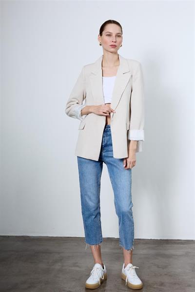 9158 ÇİZGİLİ ASTARLI KETEN CEKET TAŞ