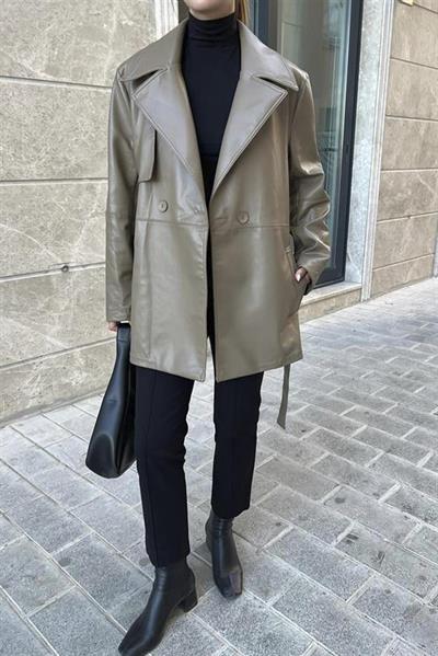 9320 DERİ TRENÇ VİZON