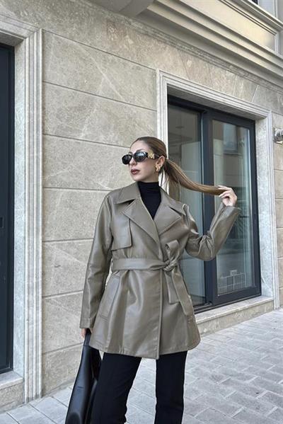 9320 DERİ TRENÇ VİZON