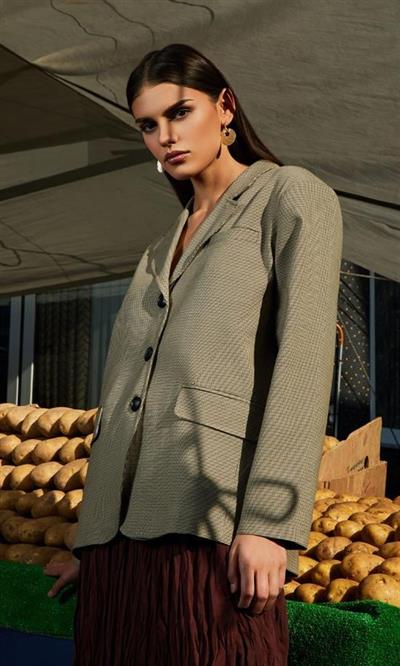 9499 PİTİKARELİ CEKET HARDAL