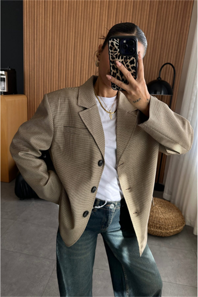 9499 PİTİKARELİ CEKET HARDAL