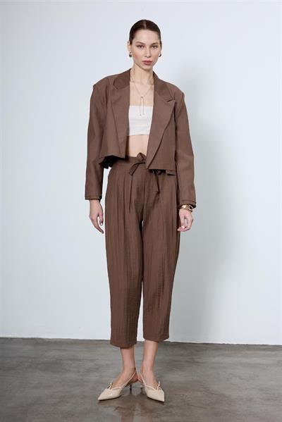9557 CROP CEKET PANTOLON TAKIM KOYU KAHVE