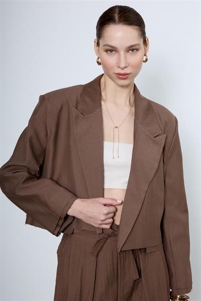 9557 CROP CEKET PANTOLON TAKIM KOYU KAHVE