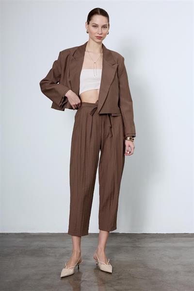 9557 CROP CEKET PANTOLON TAKIM KOYU KAHVE
