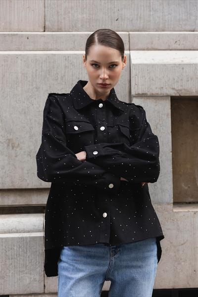 9566 GABARDİN TAŞLI CEKET SİYAH