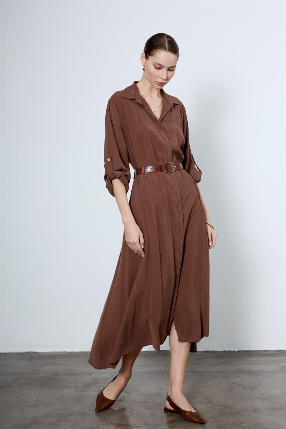 3270 GÖMLEK ELBİSE KAHVE