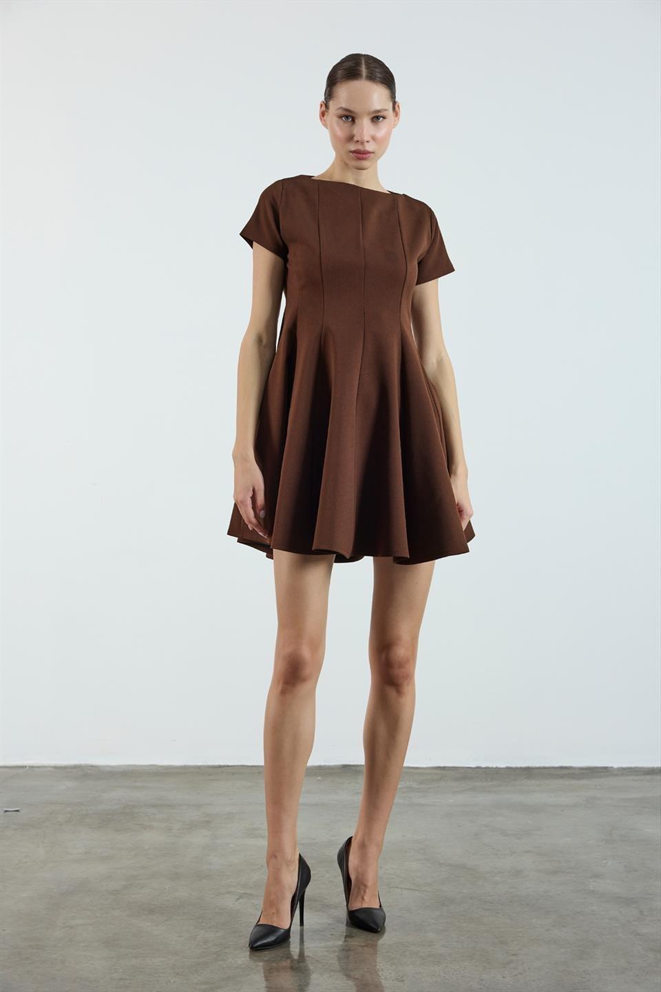 3272 GODELİ ELBİSE KAHVE