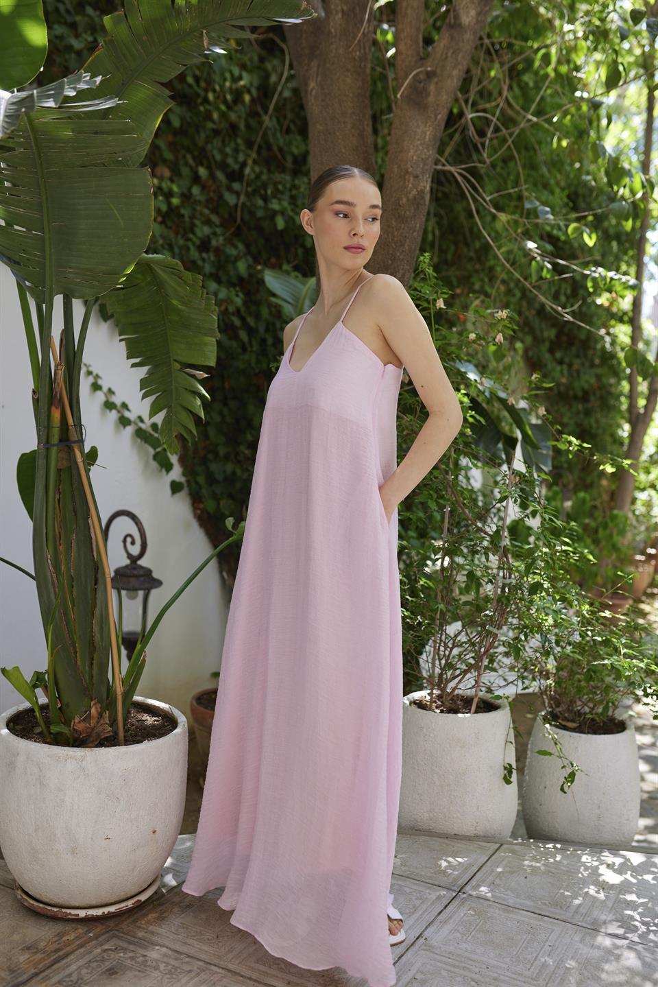 3326 ASKILI ELBİSE ŞEKER PEMBE