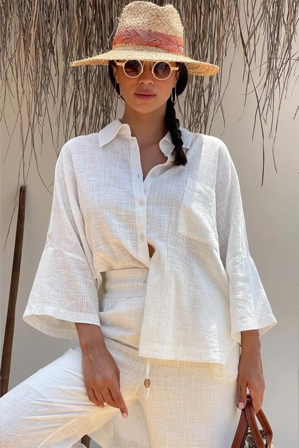 4715 DÜŞÜK KOLLU OVERSIZE GÖMLEK BEYAZ