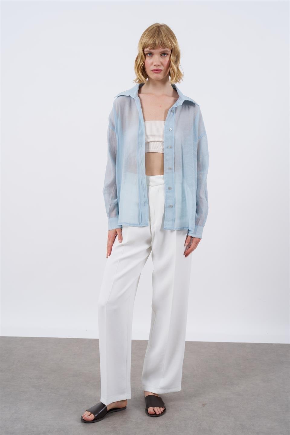 4924 OVERSIZE İPEKSİ GÖMLEK AÇIK MAVİ