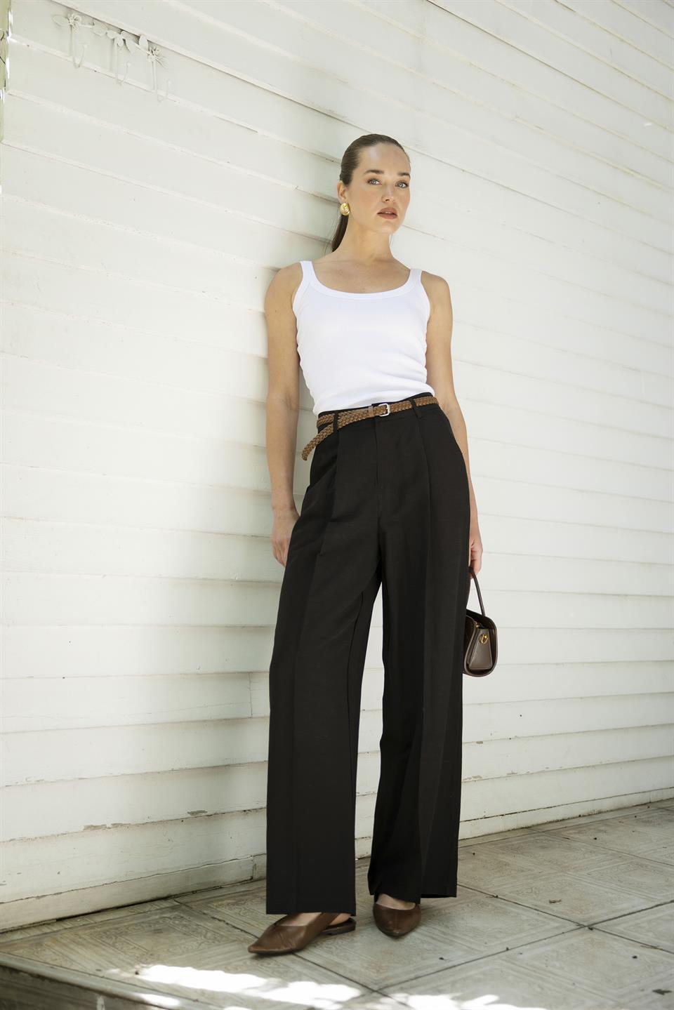 51150 KEMERLİ PANTOLON SİYAH