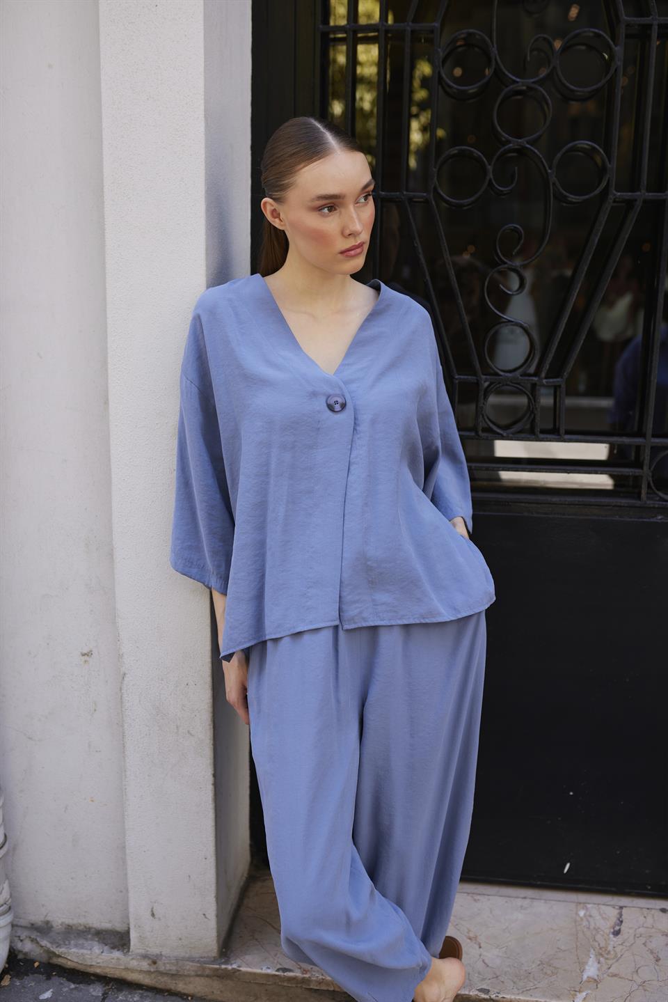 51189 BLUZ PANTOLON TAKIM GRİ-MAVİ