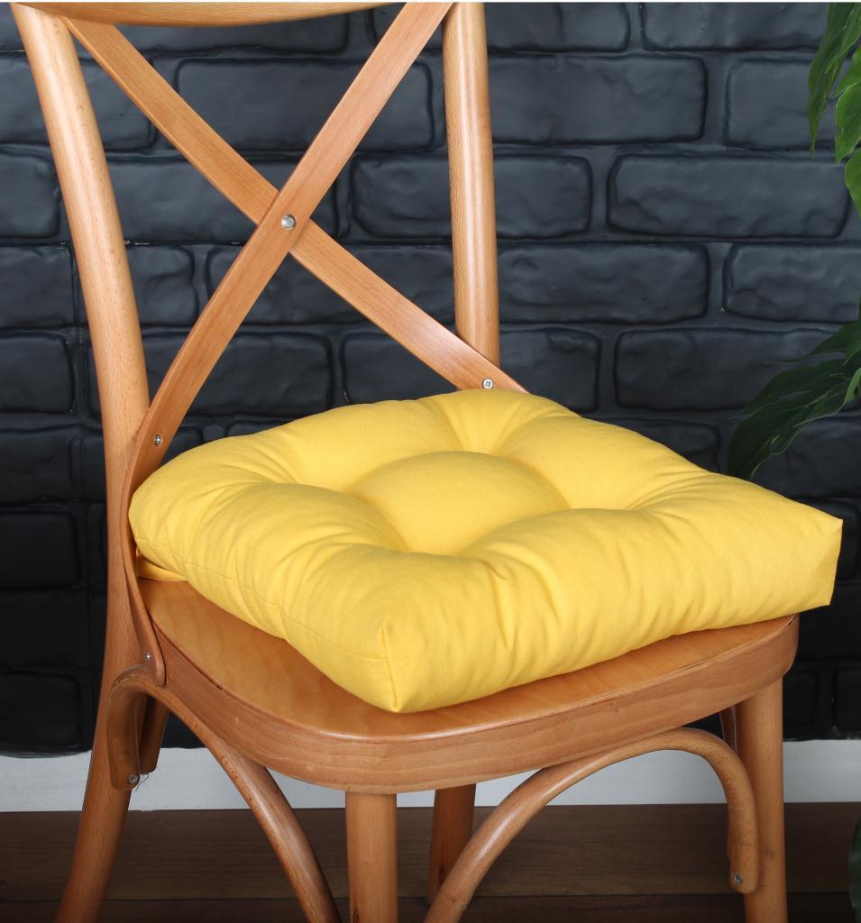 Altınpamuk GOLD Pofidik Sarı Sandalye Minderi Özel Dikişli Bağcıklı 40x40cm