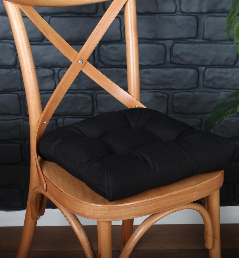 Altınpamuk GOLD Pofidik Siyah Sandalye Minderi Özel Dikişli Bağcıklı 40x40cm