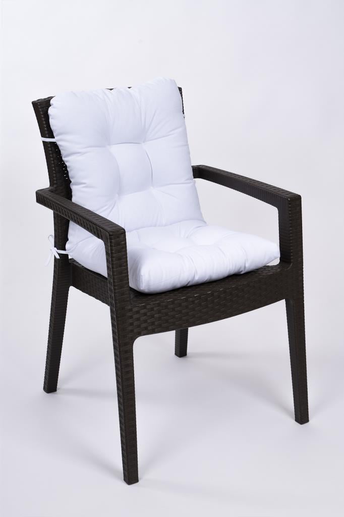Altınpamuk Neva Pofidik Beyaz Arkalıklı Sandalye minderi özel dikişli bağcıklı 44x94 cm 
