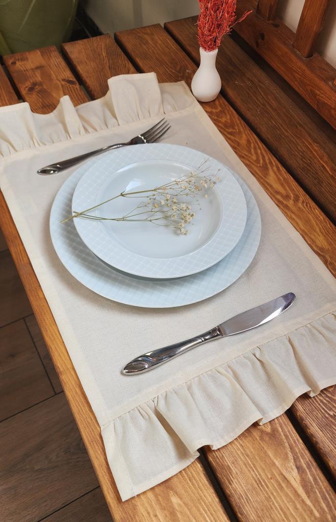 Bahar Naturel Keten Fırfırlı Vintage Amerikan Servis Bej 30X50