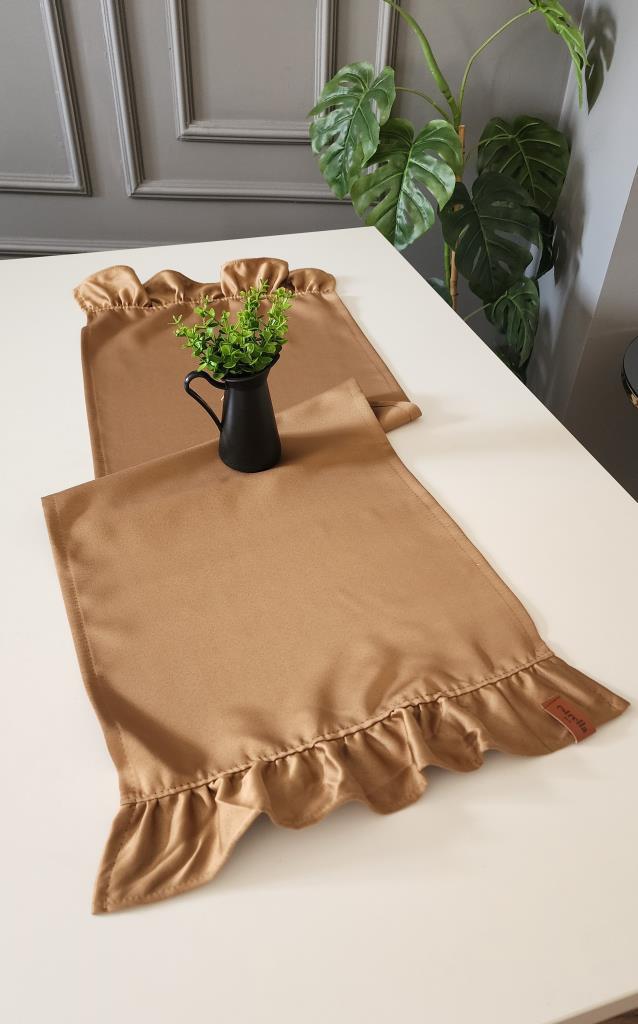 Cemre Saten 2-Kenar Fırfırlı Vintage Runner Örtü Camel 40X110